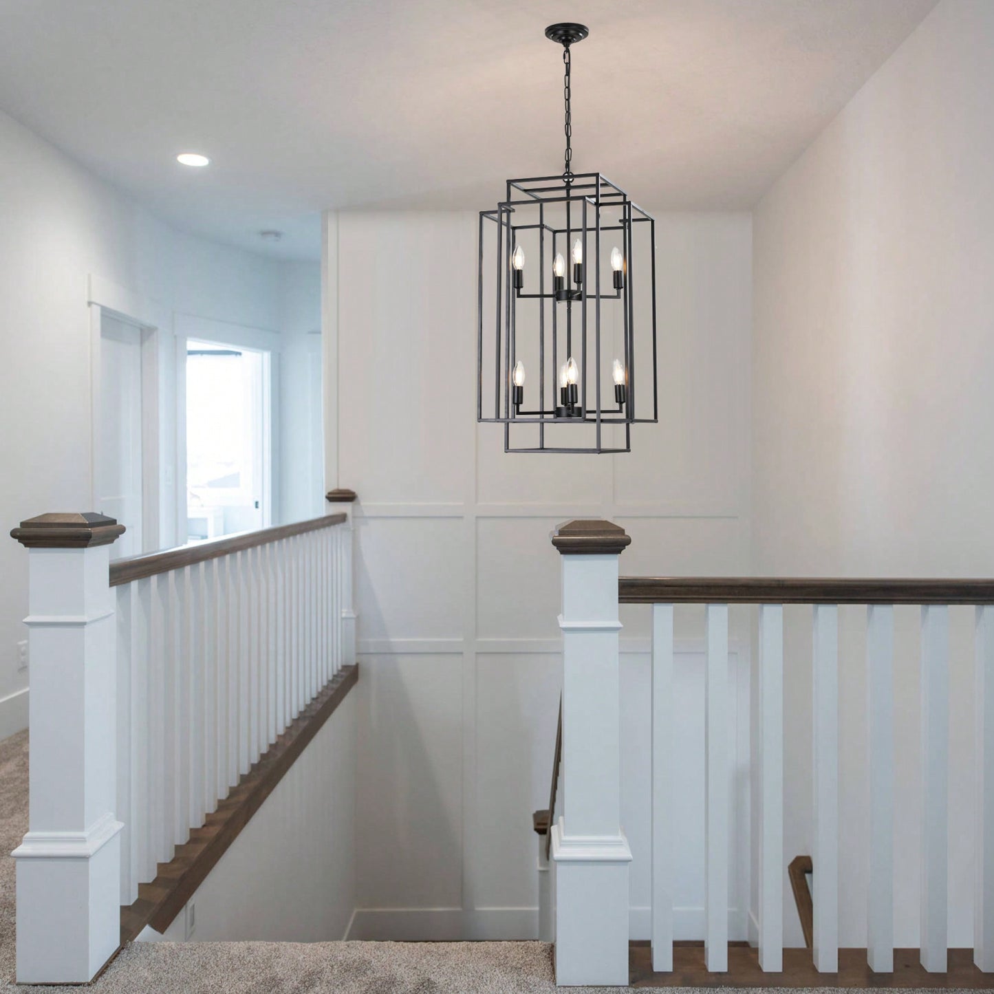 8-Light Black Tiered Lantern Pendant Chandelier Industrial Farmhouse Hanging Light Fixture