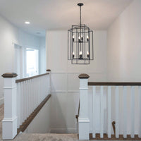 8-Light Black Tiered Lantern Pendant Chandelier Industrial Farmhouse Hanging Light Fixture