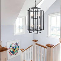 8-Light Black Tiered Lantern Pendant Chandelier Industrial Farmhouse Hanging Light Fixture