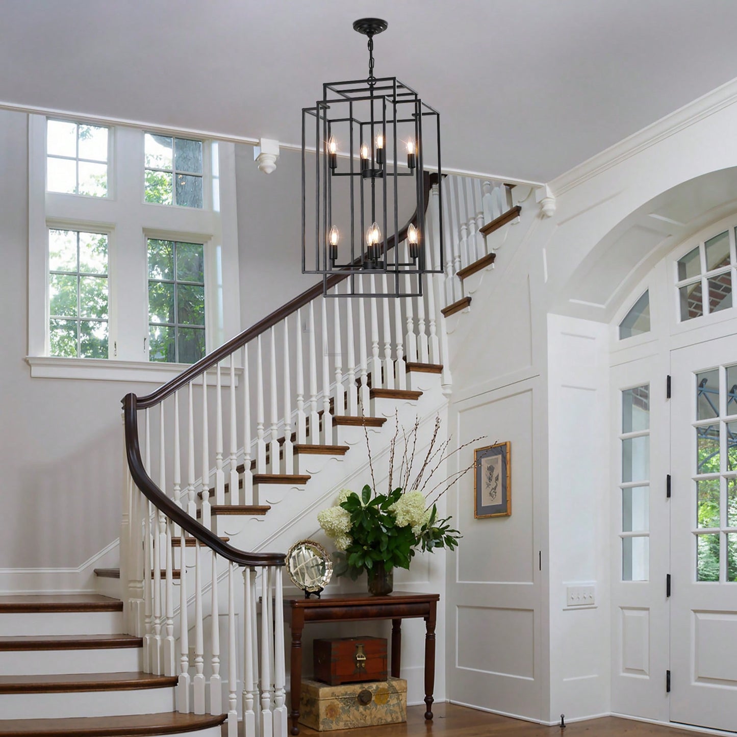 8-Light Black Tiered Lantern Pendant Chandelier Industrial Farmhouse Hanging Light Fixture