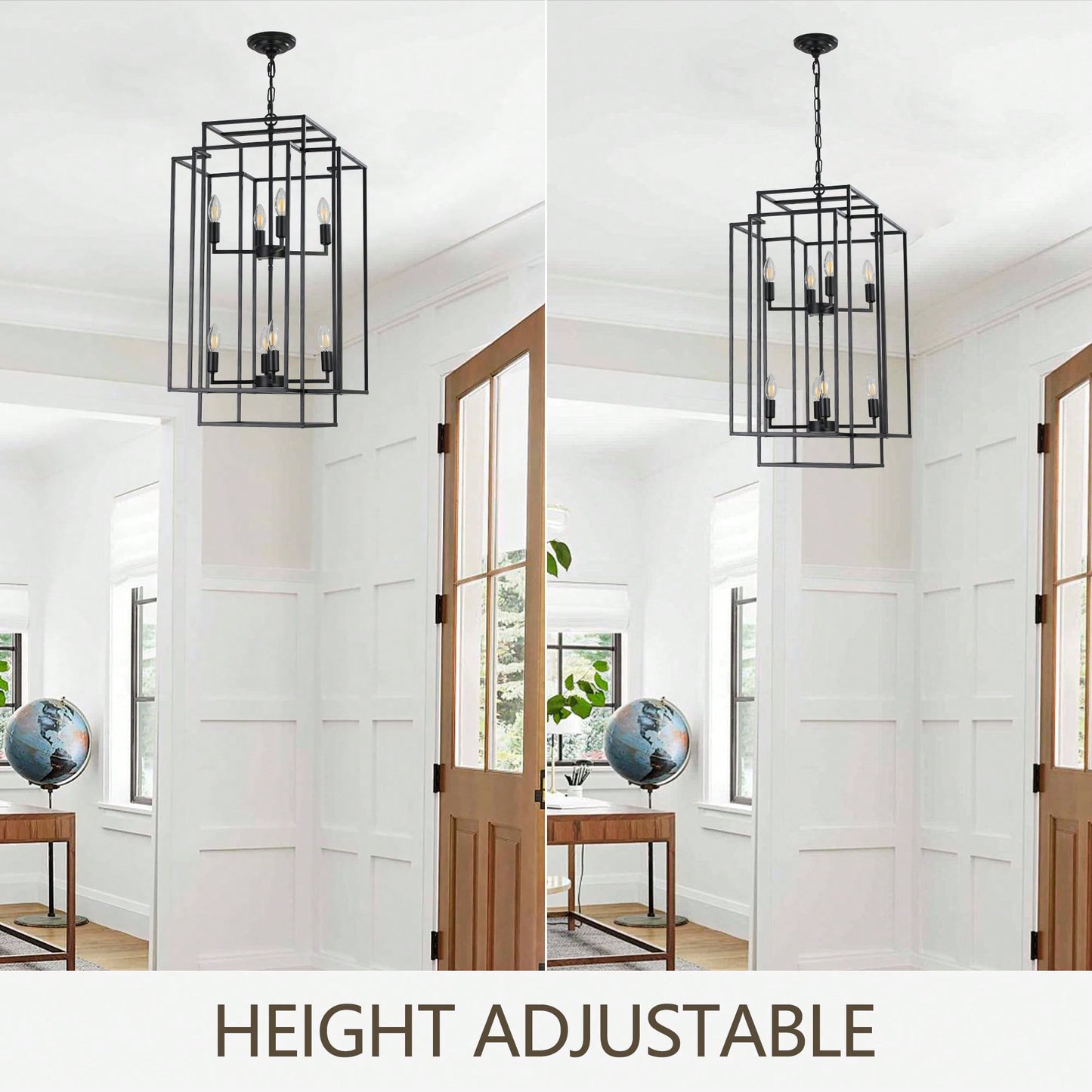 8-Light Black Tiered Lantern Pendant Chandelier Industrial Farmhouse Hanging Light Fixture