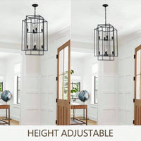 8-Light Black Tiered Lantern Pendant Chandelier Industrial Farmhouse Hanging Light Fixture
