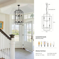 8-Light Black Tiered Lantern Pendant Chandelier Industrial Farmhouse Hanging Light Fixture