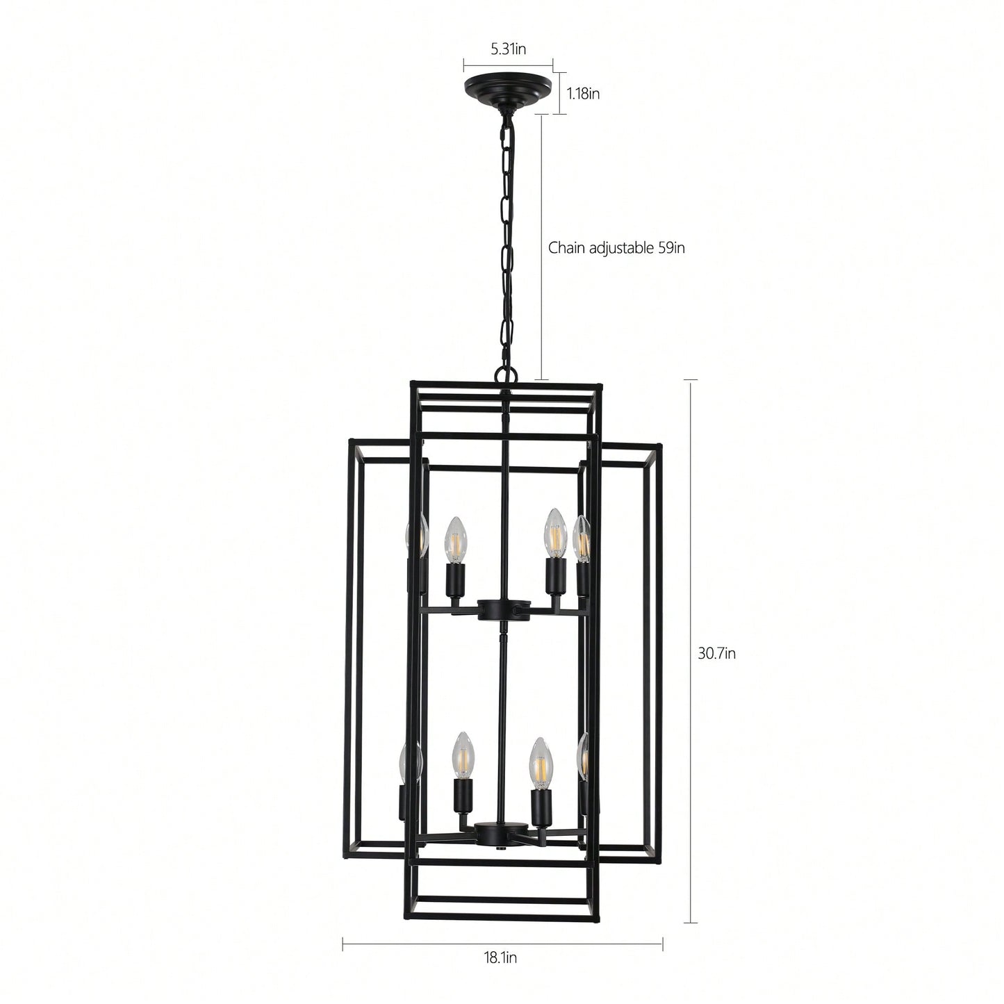 8-Light Black Tiered Lantern Pendant Chandelier Industrial Farmhouse Hanging Light Fixture
