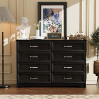 Modern 8 Drawer Dresser With Metal Pulls For Bedroom And Living Room Storage, Black