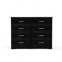 Modern 8 Drawer Dresser With Metal Pulls For Bedroom And Living Room Storage, Black