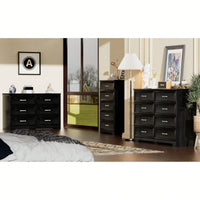 Modern 8 Drawer Dresser With Metal Pulls For Bedroom And Living Room Storage, Black