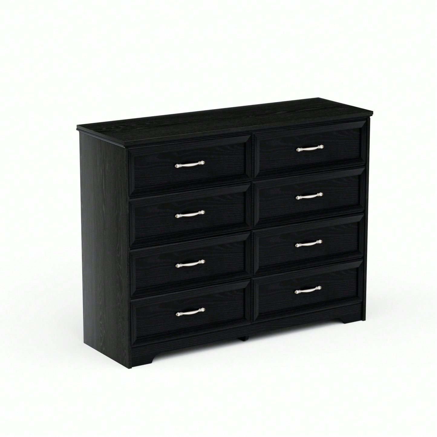 Modern 8 Drawer Dresser With Metal Pulls For Bedroom And Living Room Storage, Black