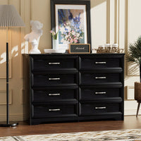 Modern 8 Drawer Dresser With Metal Pulls For Bedroom And Living Room Storage, Black