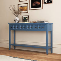 Rustic 60 Inch Entryway Console Table With Two Drawer Sizes And Bottom Storage Shelf In Turquoise Green