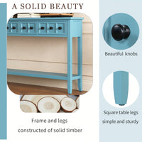 Rustic 60 Inch Entryway Console Table With Two Drawer Sizes And Bottom Storage Shelf In Turquoise Green