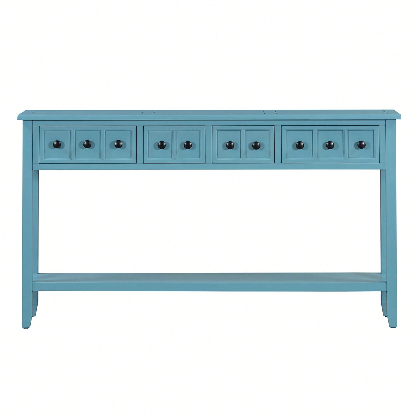 Rustic 60 Inch Entryway Console Table With Two Drawer Sizes And Bottom Storage Shelf In Turquoise Green