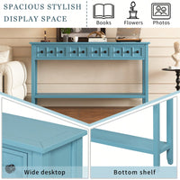 Rustic 60 Inch Entryway Console Table With Two Drawer Sizes And Bottom Storage Shelf In Turquoise Green