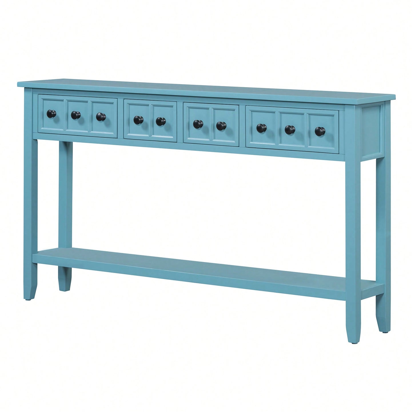 Rustic 60 Inch Entryway Console Table With Two Drawer Sizes And Bottom Storage Shelf In Turquoise Green