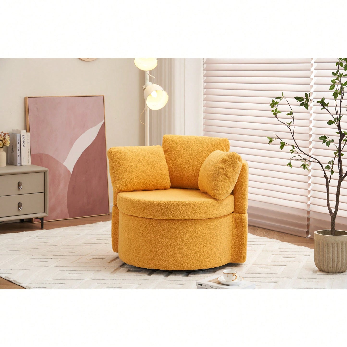 Swivel And Storage Chair With Back Cushion For Living Room