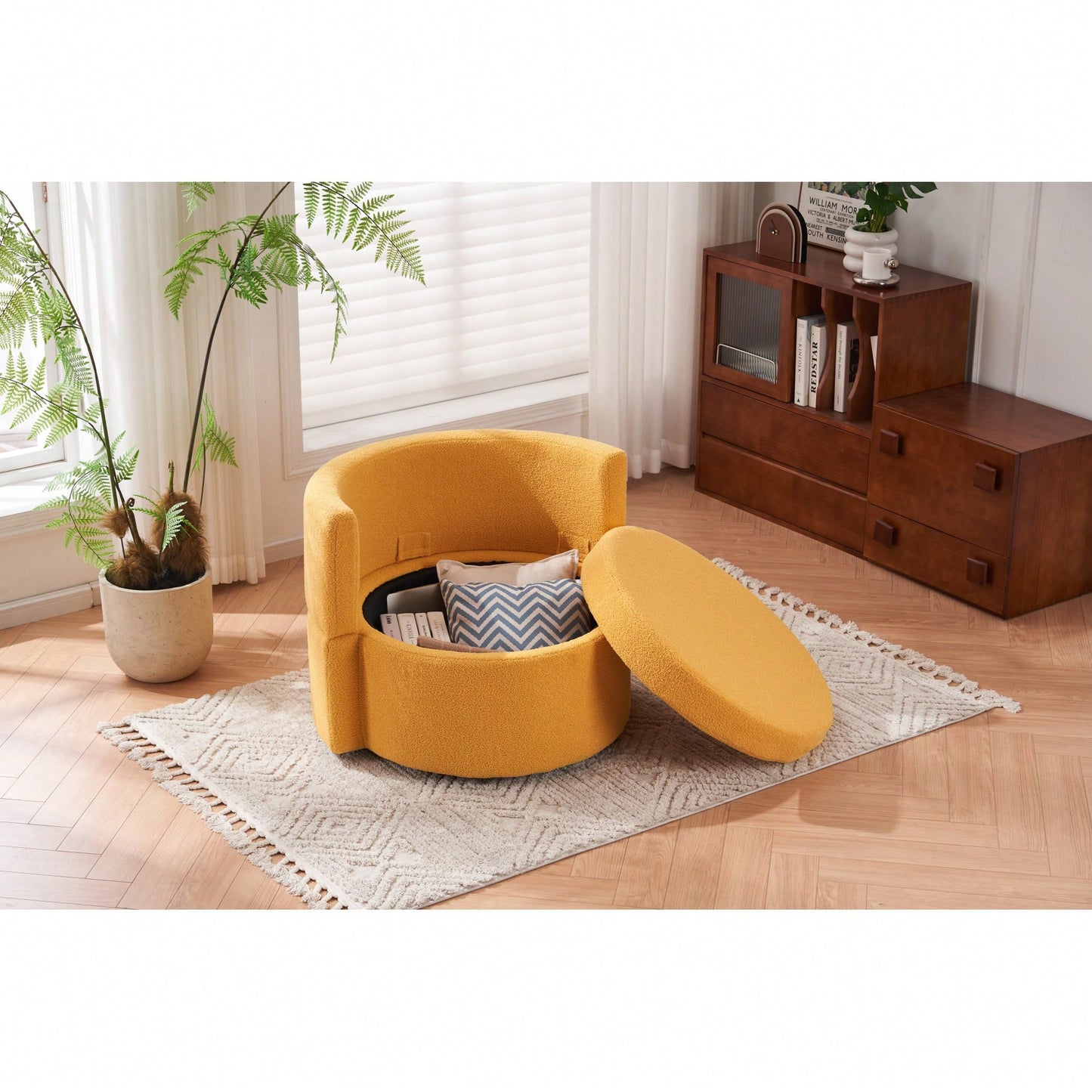 Swivel And Storage Chair With Back Cushion For Living Room