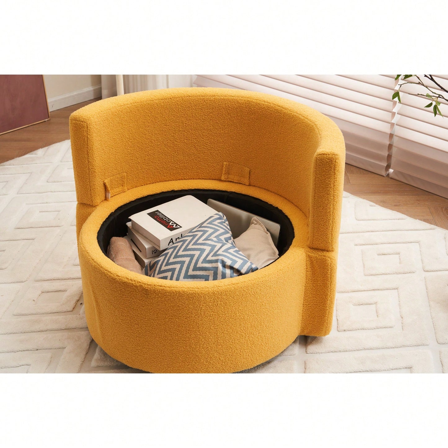 Swivel And Storage Chair With Back Cushion For Living Room