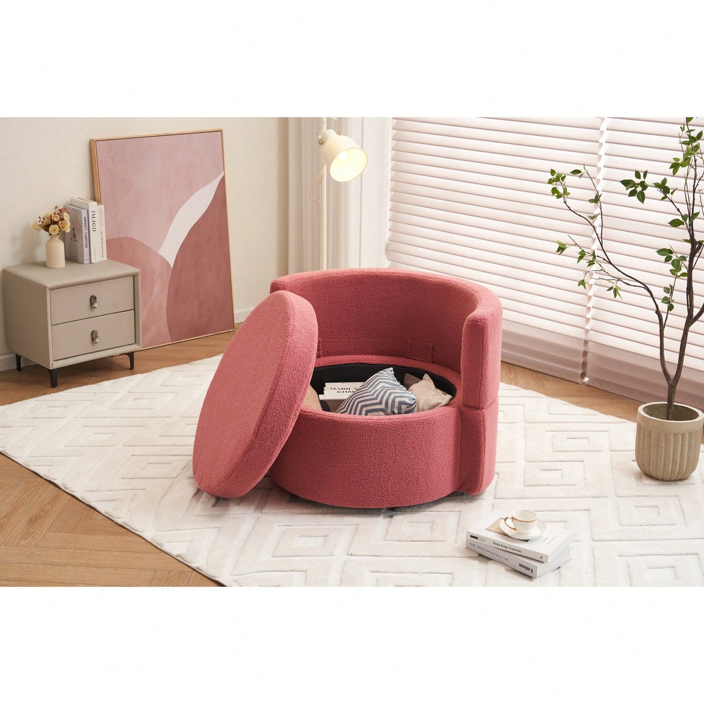 Swivel And Storage Chair With Back Cushion For Living Room