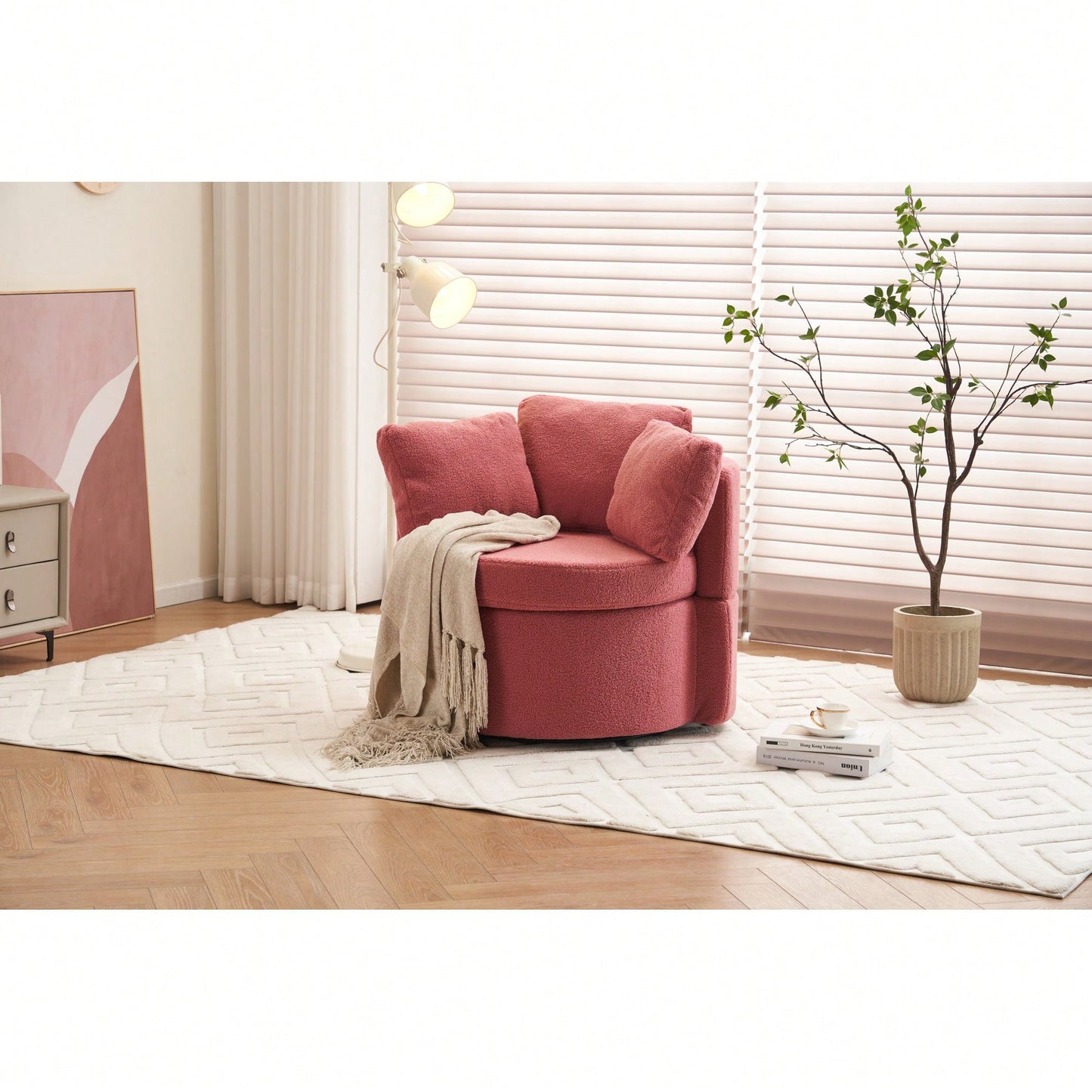 Swivel And Storage Chair With Back Cushion For Living Room