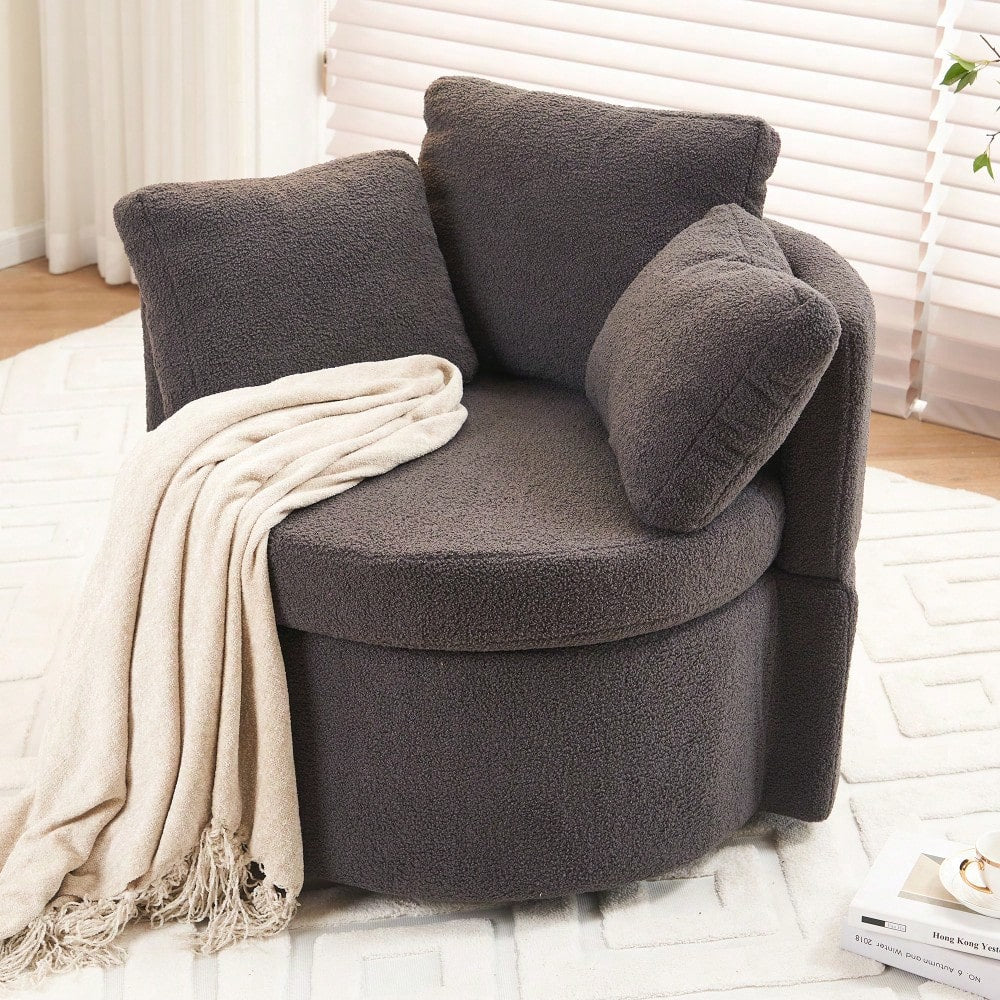 Swivel And Storage Chair With Back Cushion For Living Room