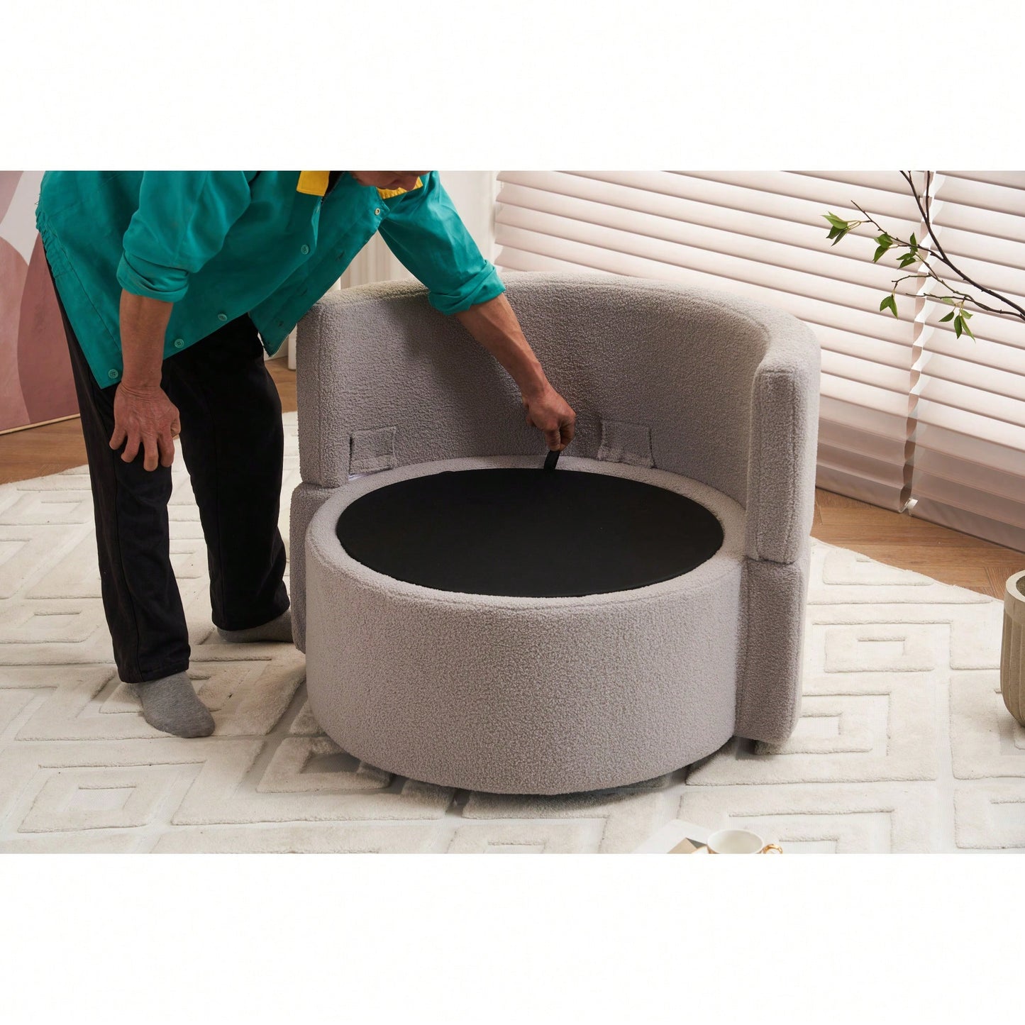 Swivel And Storage Chair With Back Cushion For Living Room