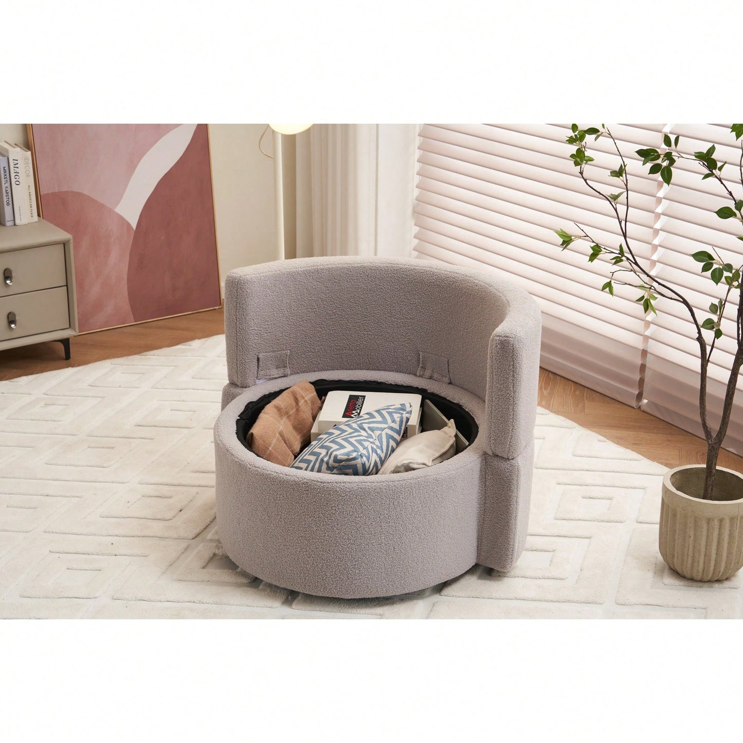 Swivel And Storage Chair With Back Cushion For Living Room