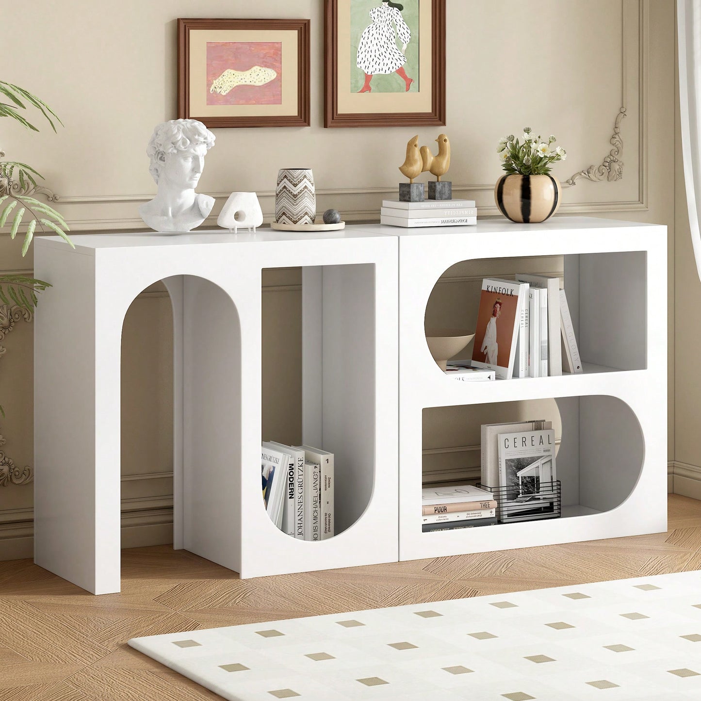 Modular Entryway Console Table With Rectangular And Curved Design For Customizable Arrangements In Study, Entrance, And Living Room