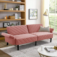 Tufted Convertible Futon Couch With Adjustable Armrests For Small Spaces And Apartments