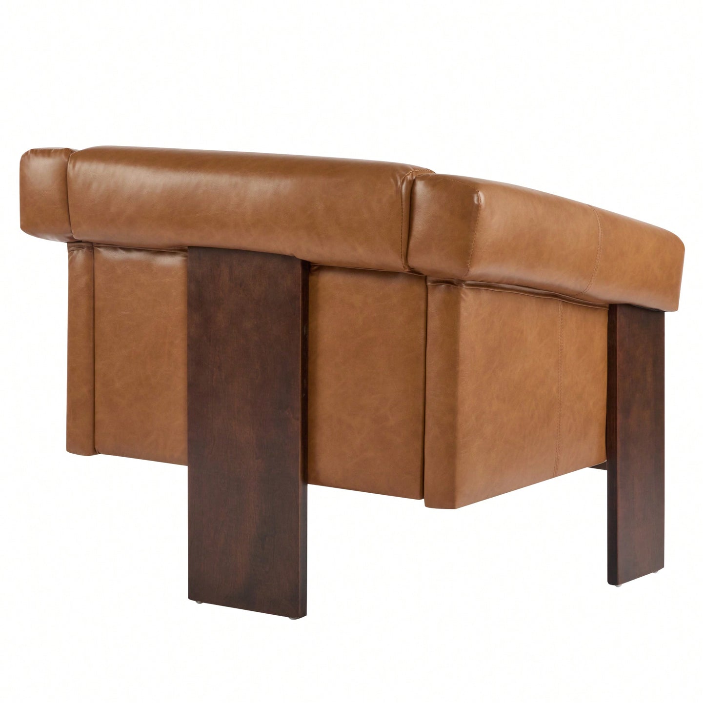 Mid-Century Modern Accent Chair In Brown Faux Leather With Deep Cushions And Wide Armrests For Living Room Bedroom Or Office Use