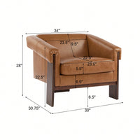 Mid-Century Modern Accent Chair In Brown Faux Leather With Deep Cushions And Wide Armrests For Living Room Bedroom Or Office Use