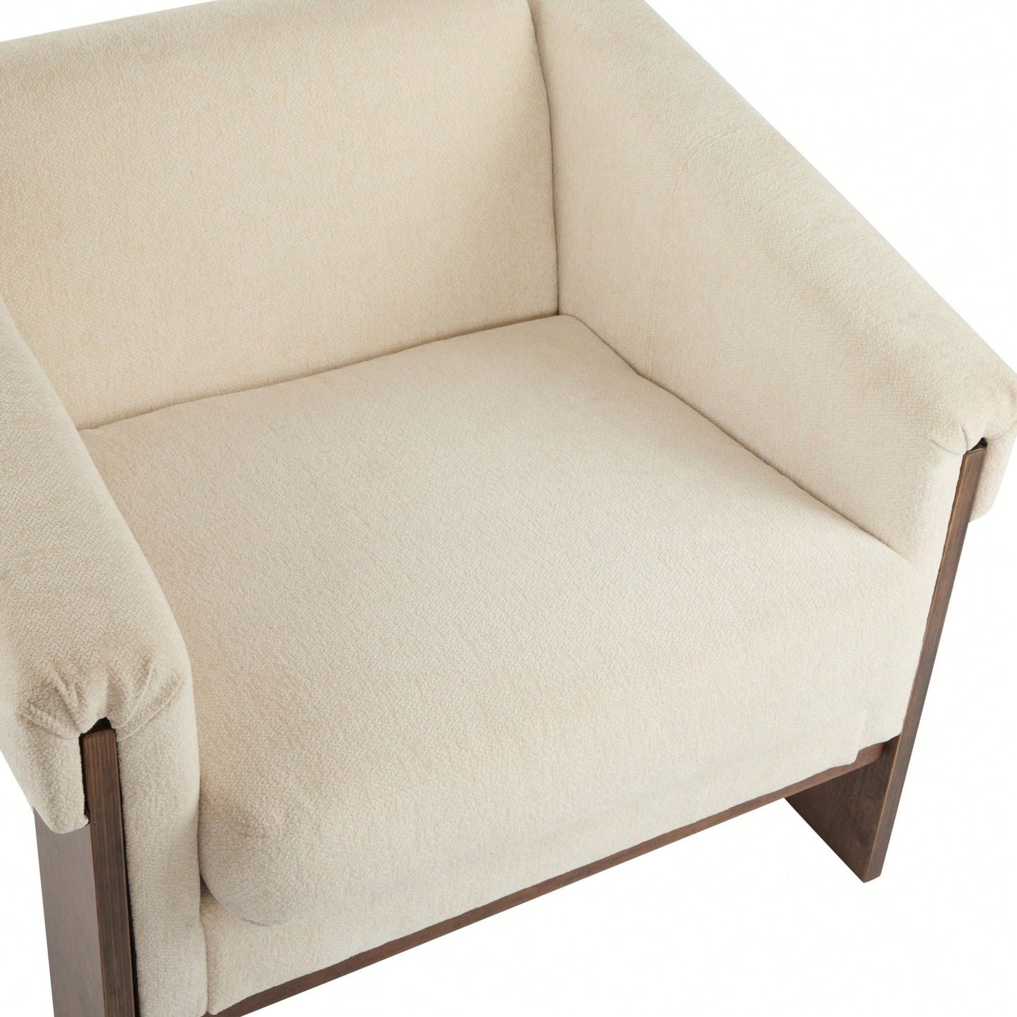 Mid-Century Modern Accent Chair In Brown Faux Leather With Deep Cushions And Wide Armrests For Living Room Bedroom Or Office Use