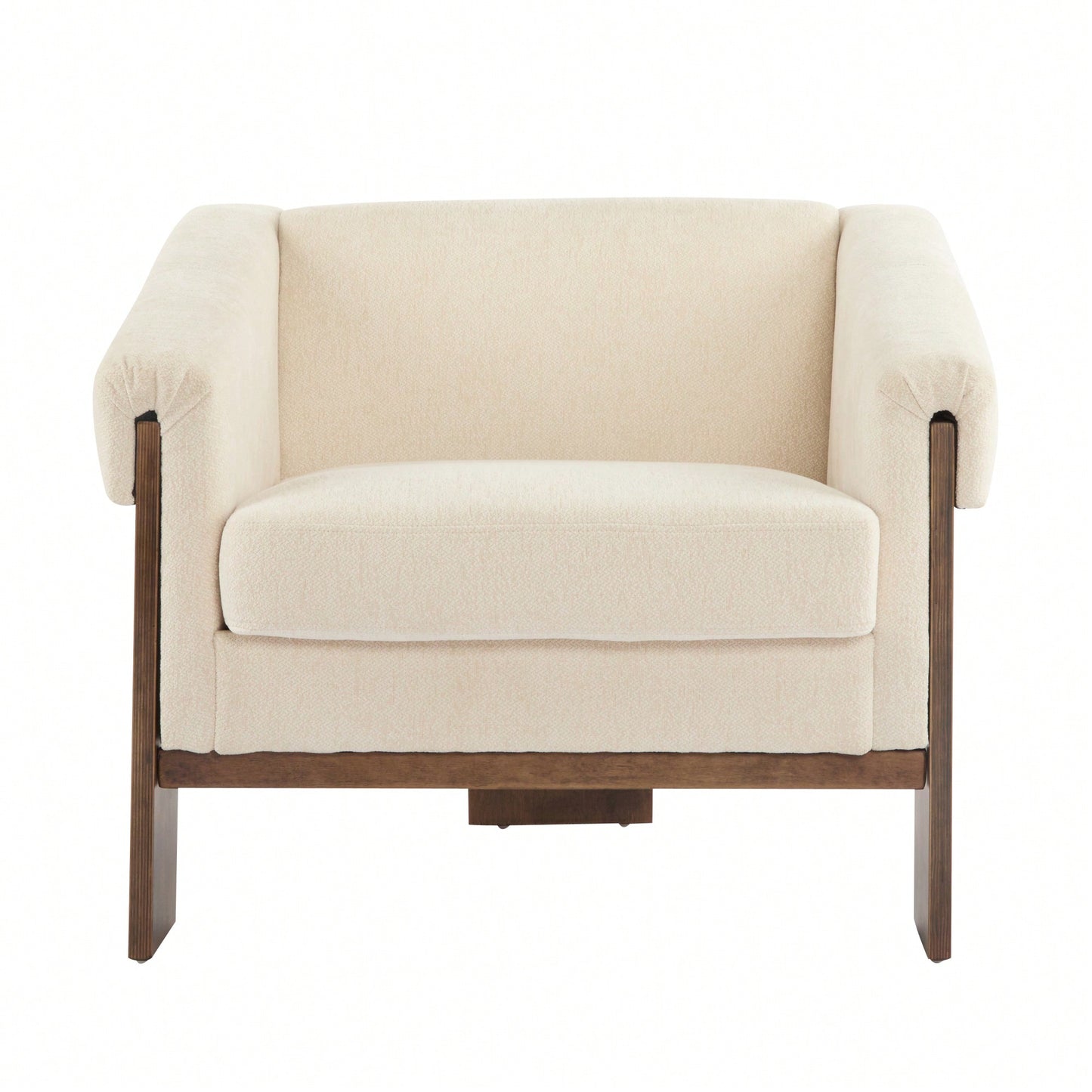 Mid-Century Modern Accent Chair In Brown Faux Leather With Deep Cushions And Wide Armrests For Living Room Bedroom Or Office Use