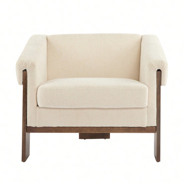 Mid-Century Modern Accent Chair In Brown Faux Leather With Deep Cushions And Wide Armrests For Living Room Bedroom Or Office Use