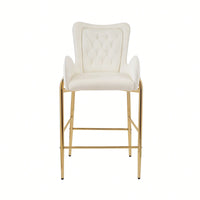 Counter Height Velvet Bar Stools Set Of 2 With Golden Legs And Footrests, Stylish White Arm Chairs For Kitchen Or Dining Room