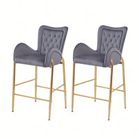 Counter Height Velvet Bar Stools Set Of 2 With Golden Legs And Footrests, Stylish White Arm Chairs For Kitchen Or Dining Room