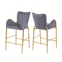 Counter Height Velvet Bar Stools Set Of 2 With Golden Legs And Footrests, Stylish White Arm Chairs For Kitchen Or Dining Room