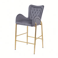 Counter Height Velvet Bar Stools Set Of 2 With Golden Legs And Footrests, Stylish White Arm Chairs For Kitchen Or Dining Room