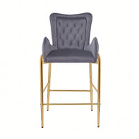 Counter Height Velvet Bar Stools Set Of 2 With Golden Legs And Footrests, Stylish White Arm Chairs For Kitchen Or Dining Room
