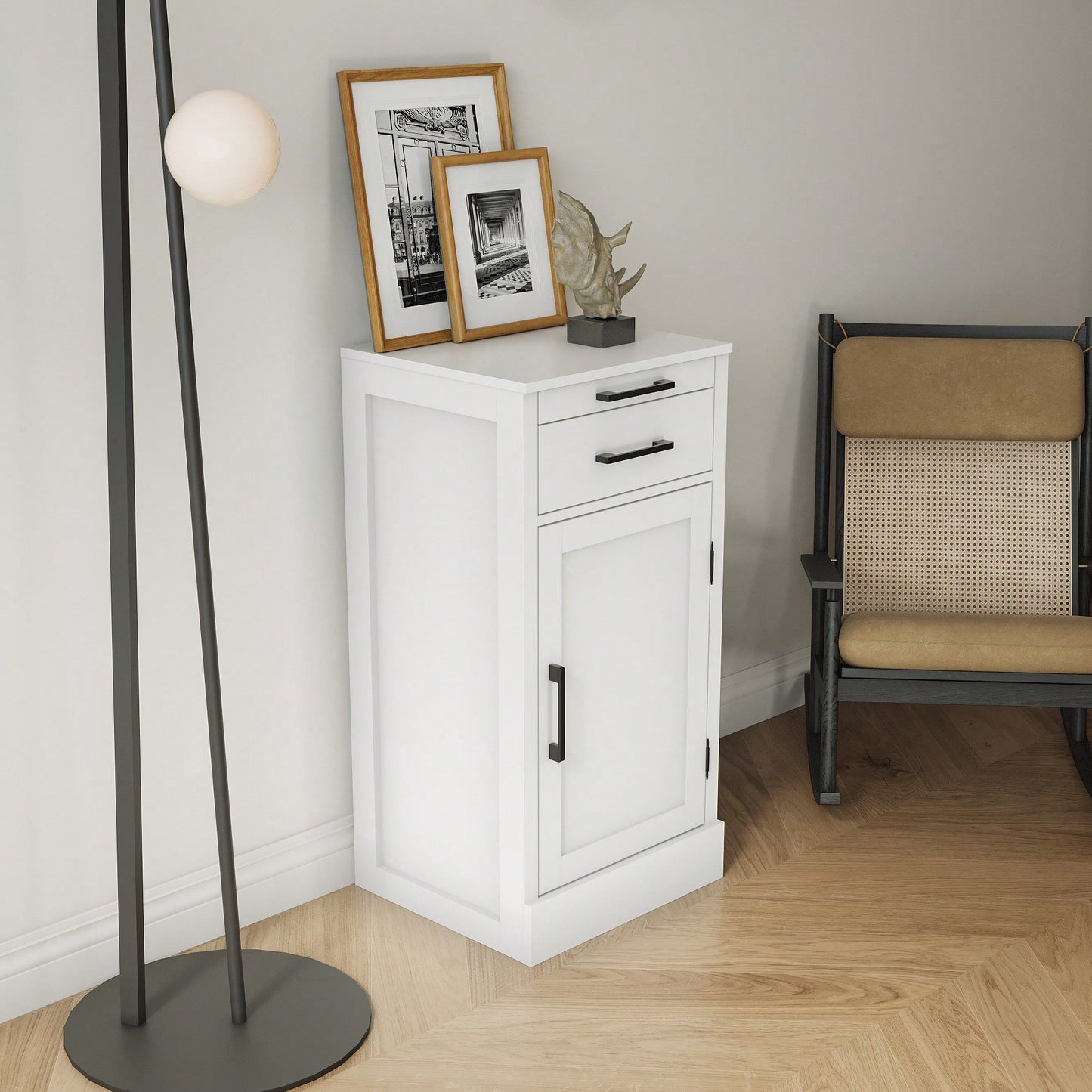 Elegant White Modular Wine Bar Buffet Cabinet With Hutch For Dining Room Storage And Display