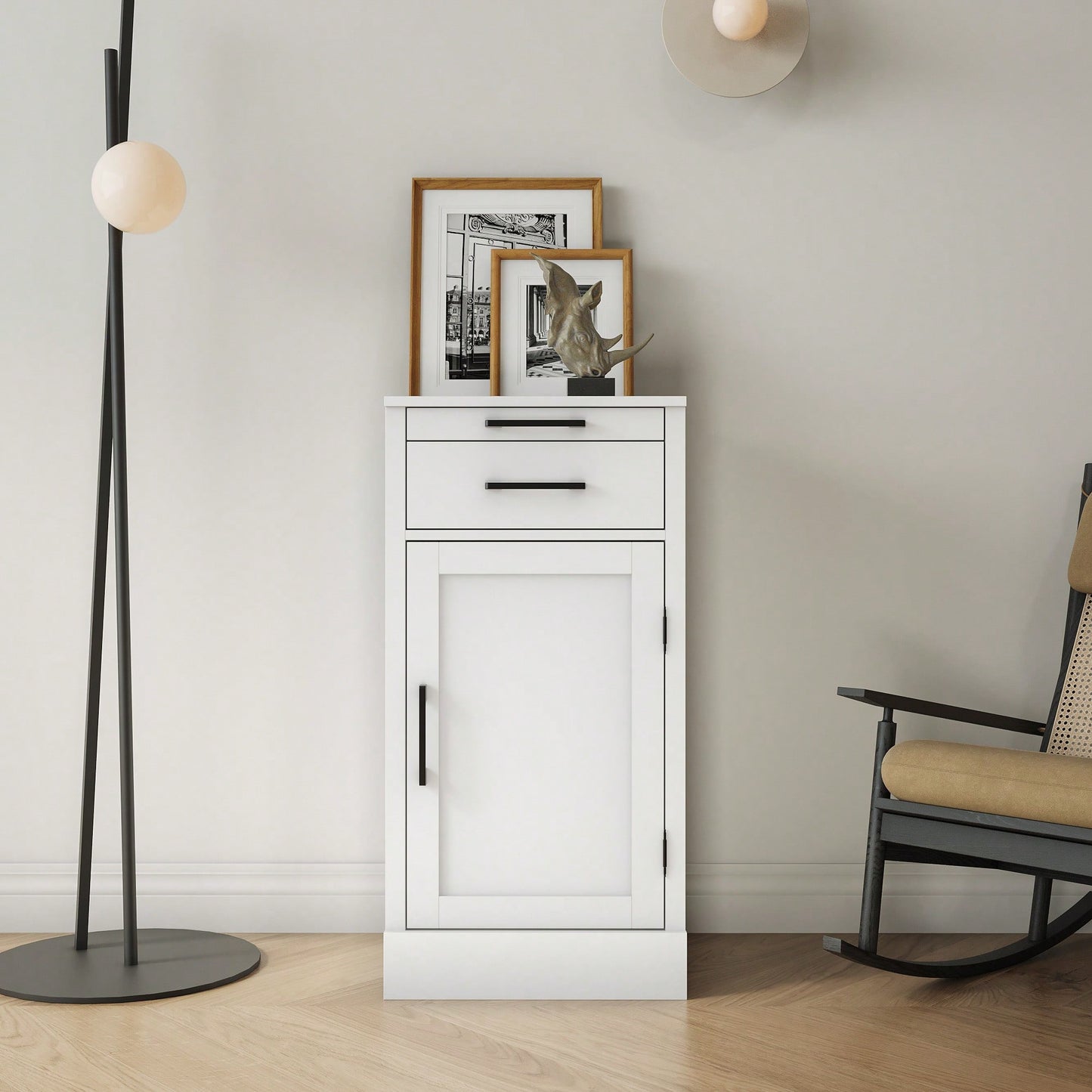 Elegant White Modular Wine Bar Buffet Cabinet With Hutch For Dining Room Storage And Display