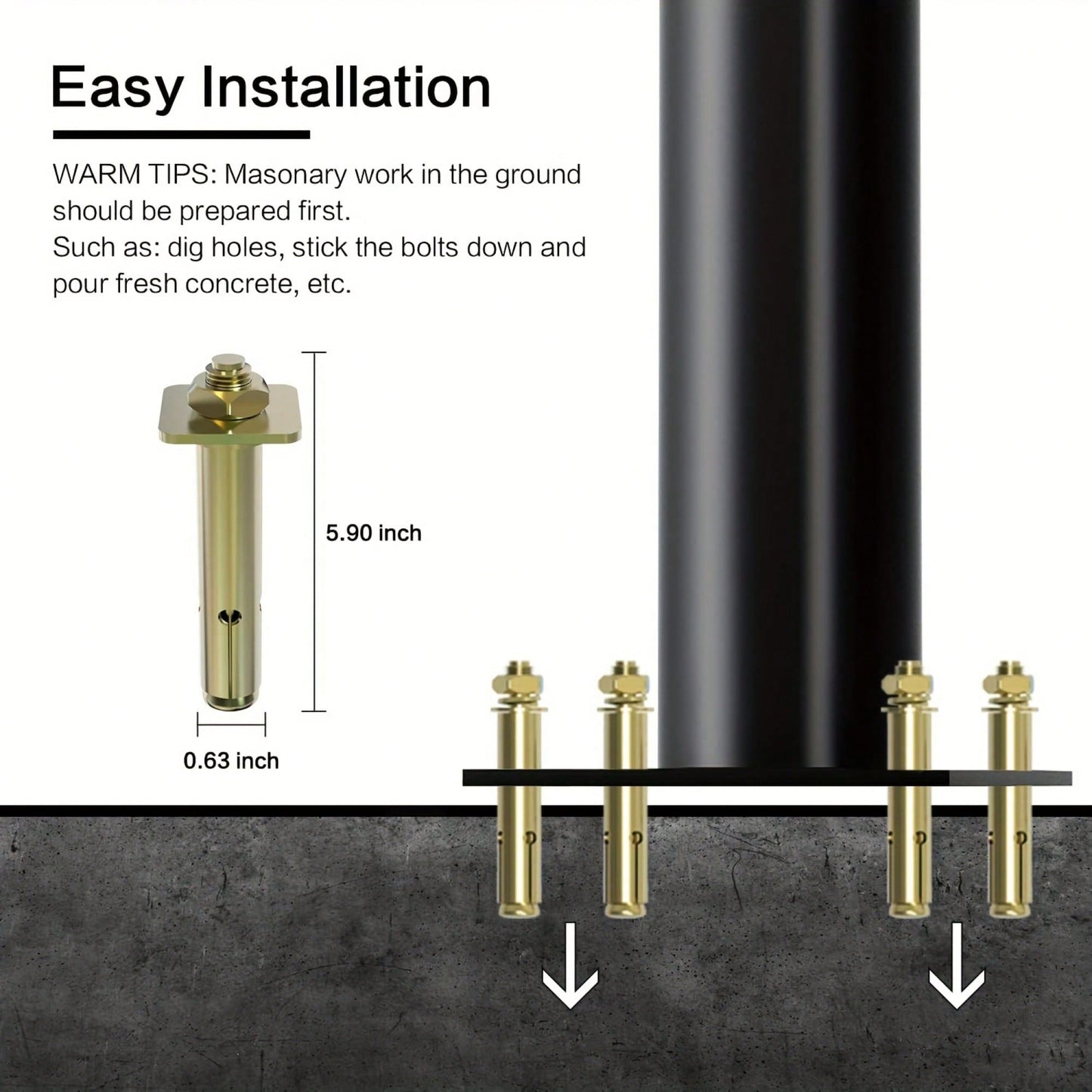 Hollow Splicing Metal Street Light Pole 10.1ft For Outdoor Solar Lights Ideal For Porch Patio Backyard And Street Use