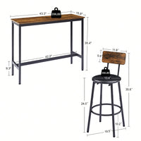 Bar Table Set With 2 PU Soft Seat Bar Stools And Backrest 43.31 Inch Long 15.75 Inch Wide 35.43 Inch High