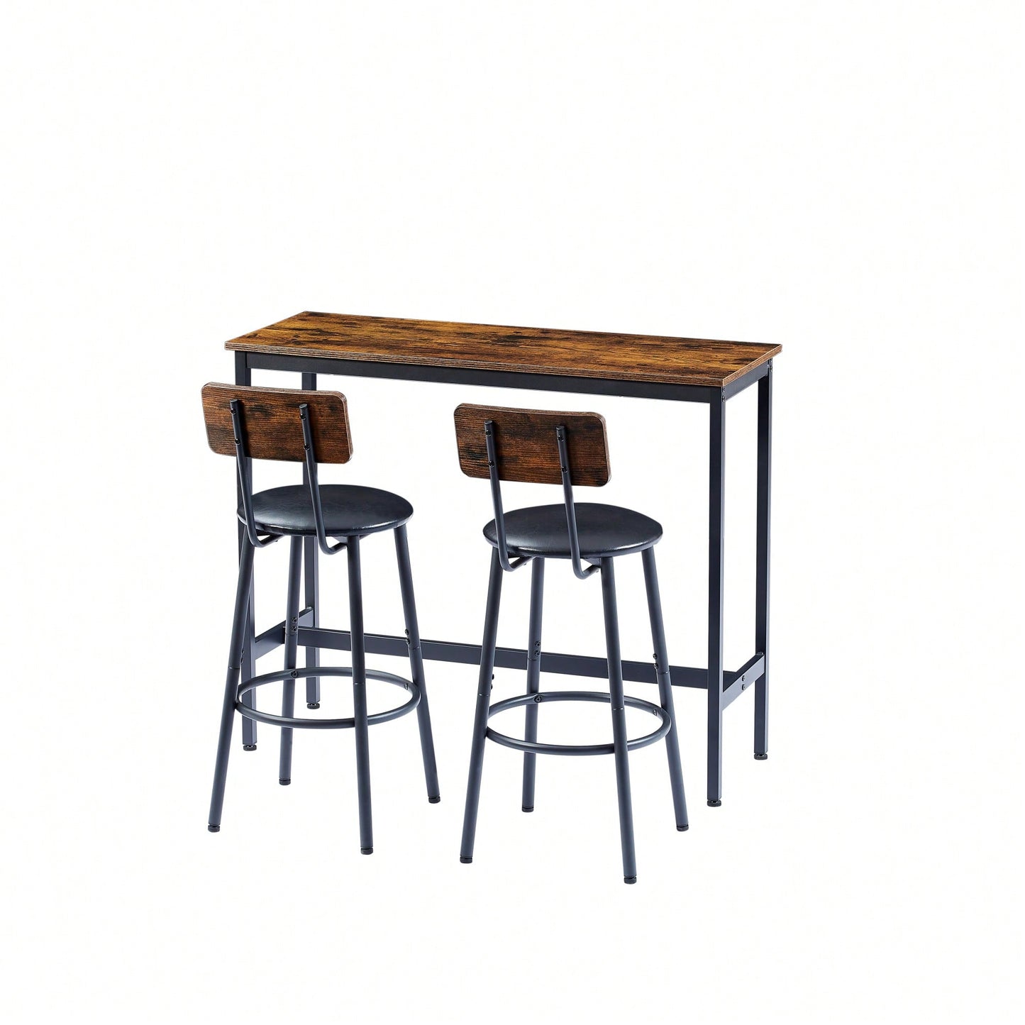 Bar Table Set With 2 PU Soft Seat Bar Stools And Backrest 43.31 Inch Long 15.75 Inch Wide 35.43 Inch High