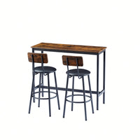 Bar Table Set With 2 PU Soft Seat Bar Stools And Backrest 43.31 Inch Long 15.75 Inch Wide 35.43 Inch High