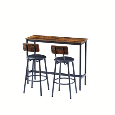 Bar Table Set With 2 PU Soft Seat Bar Stools And Backrest 43.31 Inch Long 15.75 Inch Wide 35.43 Inch High
