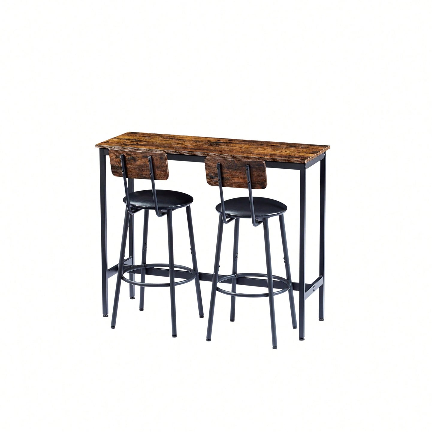 Bar Table Set With 2 PU Soft Seat Bar Stools And Backrest 43.31 Inch Long 15.75 Inch Wide 35.43 Inch High