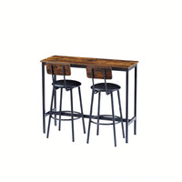Bar Table Set With 2 PU Soft Seat Bar Stools And Backrest 43.31 Inch Long 15.75 Inch Wide 35.43 Inch High