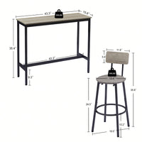 Bar Table Set With 2 PU Soft Seat Bar Stools And Backrest 43.31 Inch Long 15.75 Inch Wide 35.43 Inch High