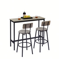 Bar Table Set With 2 PU Soft Seat Bar Stools And Backrest 43.31 Inch Long 15.75 Inch Wide 35.43 Inch High