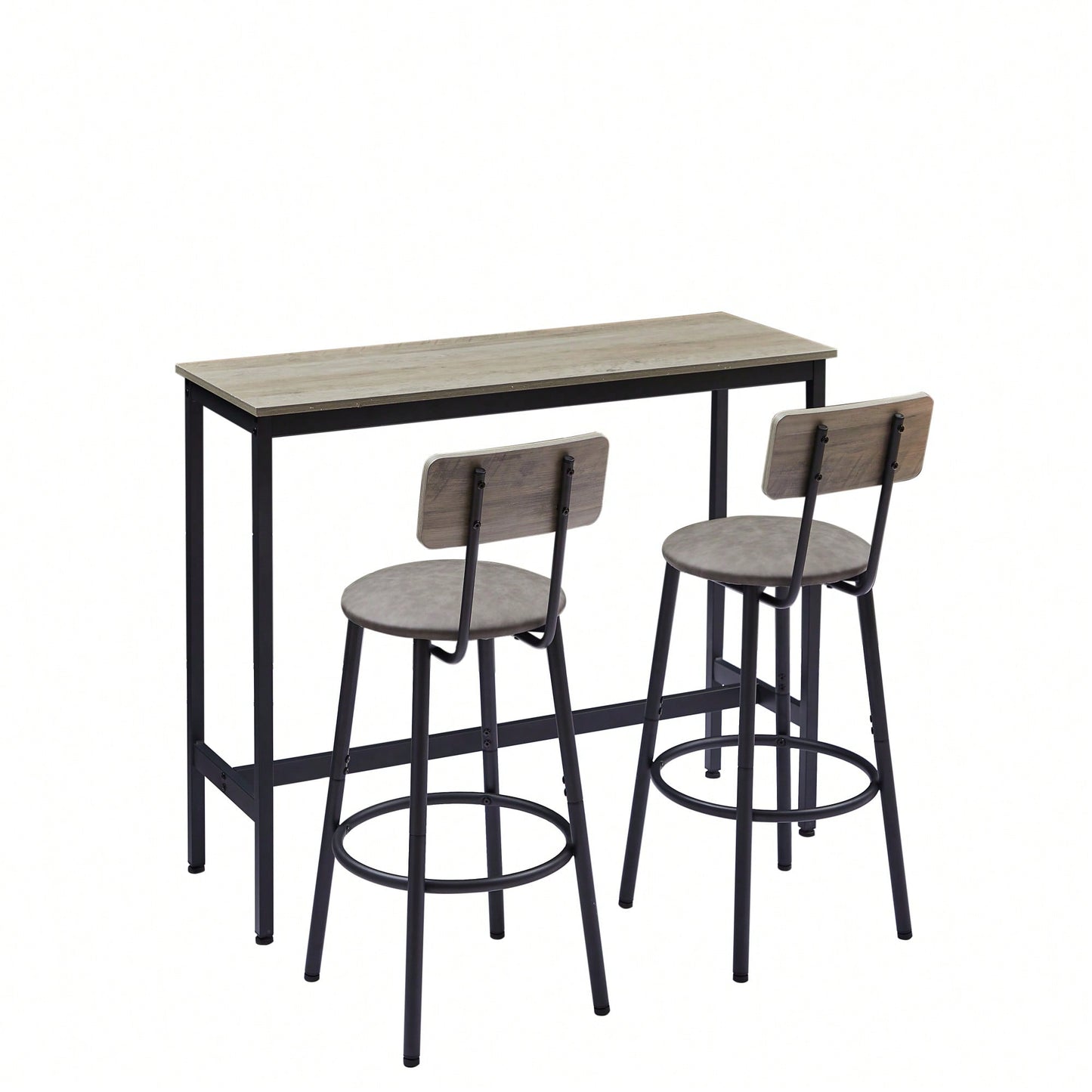 Bar Table Set With 2 PU Soft Seat Bar Stools And Backrest 43.31 Inch Long 15.75 Inch Wide 35.43 Inch High